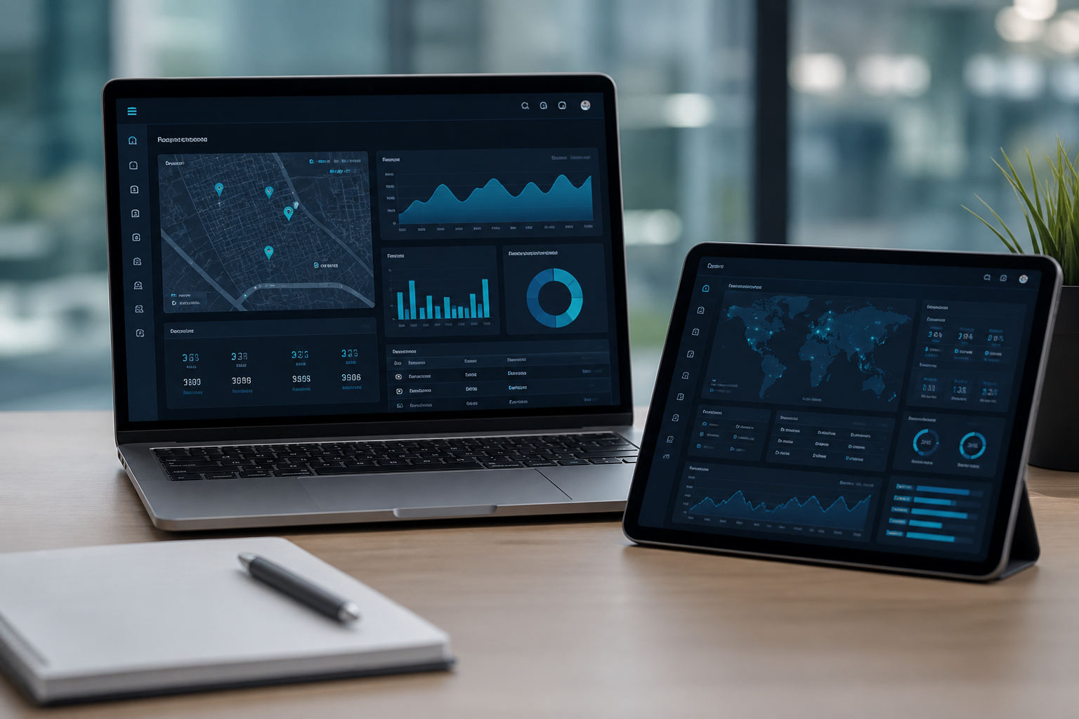 IoT operations dashboard on a tablet and laptop