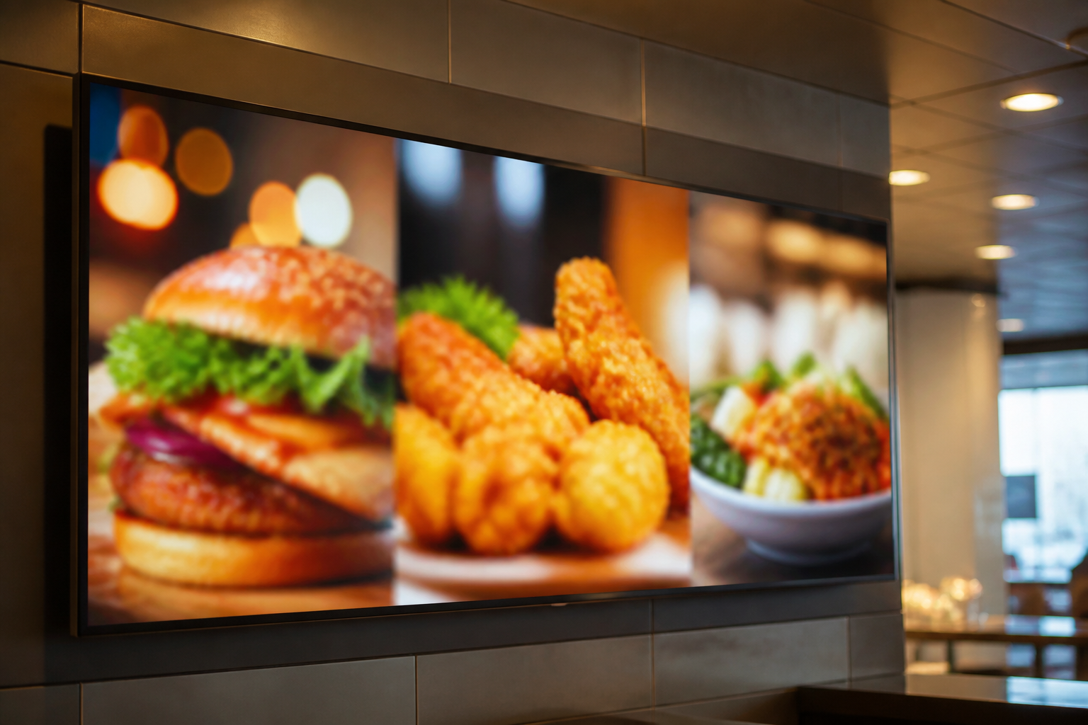 Commercial digital menu board display in a restaurant